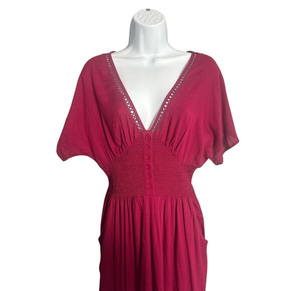 Patrons of Peace Rayon Magenta V-Neck Smocked Waist
Jumpsuit S - Picture 4 of 7